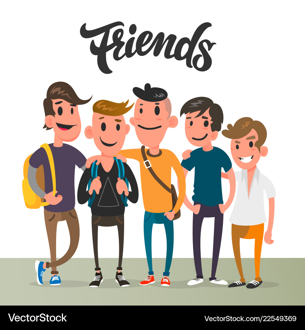 Cartoon guys five best friends student Royalty Free Vector