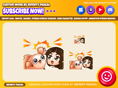 👧🏽🐟Custom Cute Friendship Emotes🐟👧🏽 animation chibi girl custom design design digital artwork digital illustartion discord emotes drawing facebook emotes fish freelancer graphic design high five illustration koi fish loyalty badges open commission twitch emotes youtube emotes