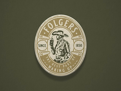 Folgers Logo - Redesign badge logo bakersfield branding coffee coffee logo cowboy dorian avila engraving etching folgers illustration logo design logo designer rebrand vintage vintage logo