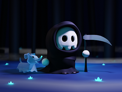 Reaper & Doggy 3d best friend blender cartoon dog forest ghost illustration puppy reaper scythe skull