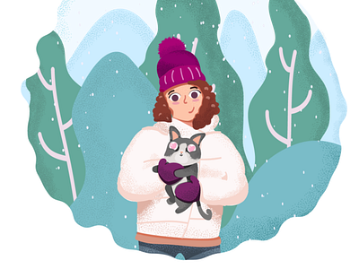 new year new friend adobe illustrator cat christmas cute design dribbbleweeklywarmup forest girl girl character girl illustration illustration new year snow