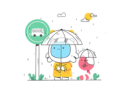 Waiting Bus astronaut bus character cute friend illustration illustrator mascot monster playful waiting yellow