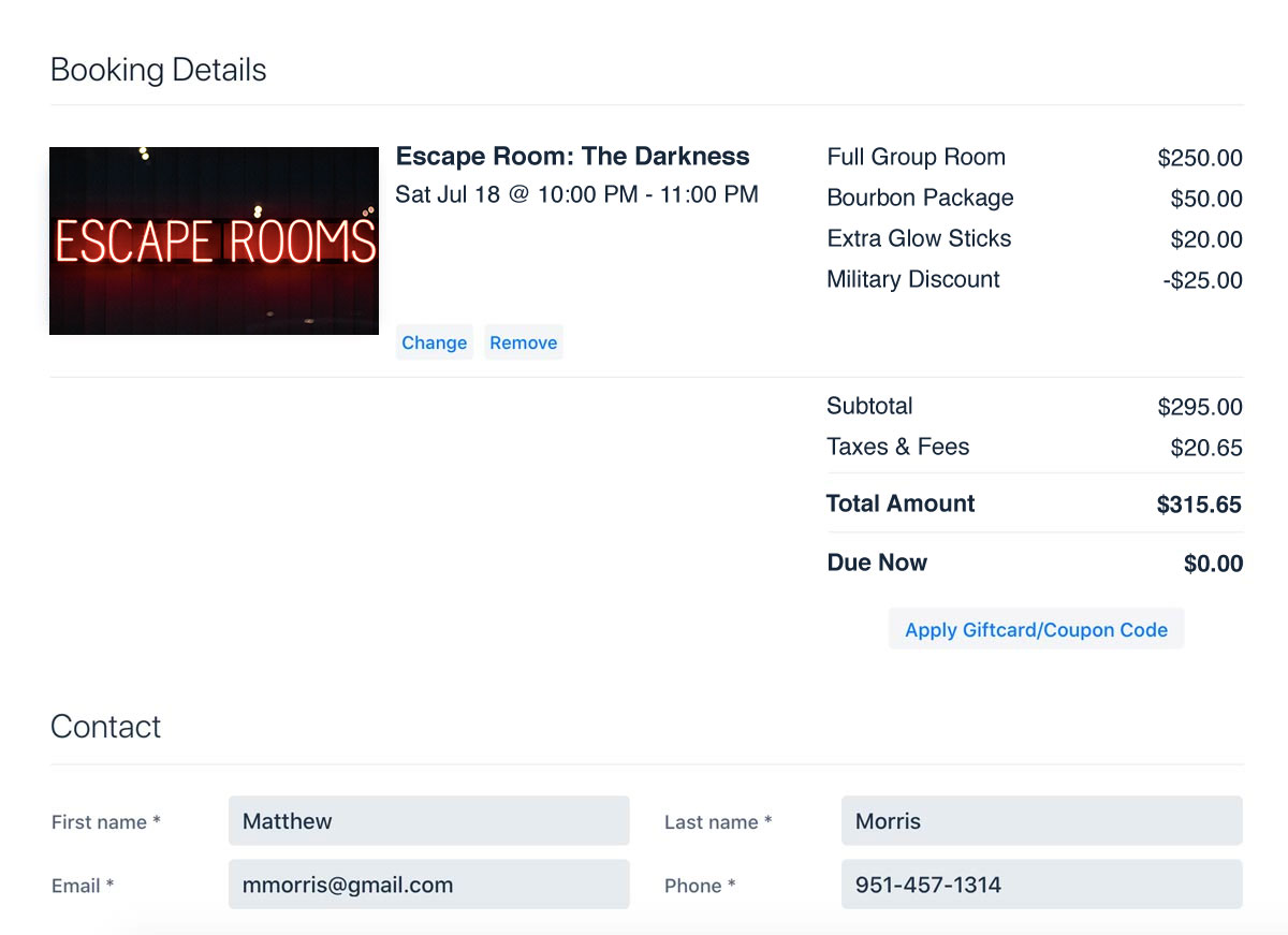 Escape Rooms Booking Software