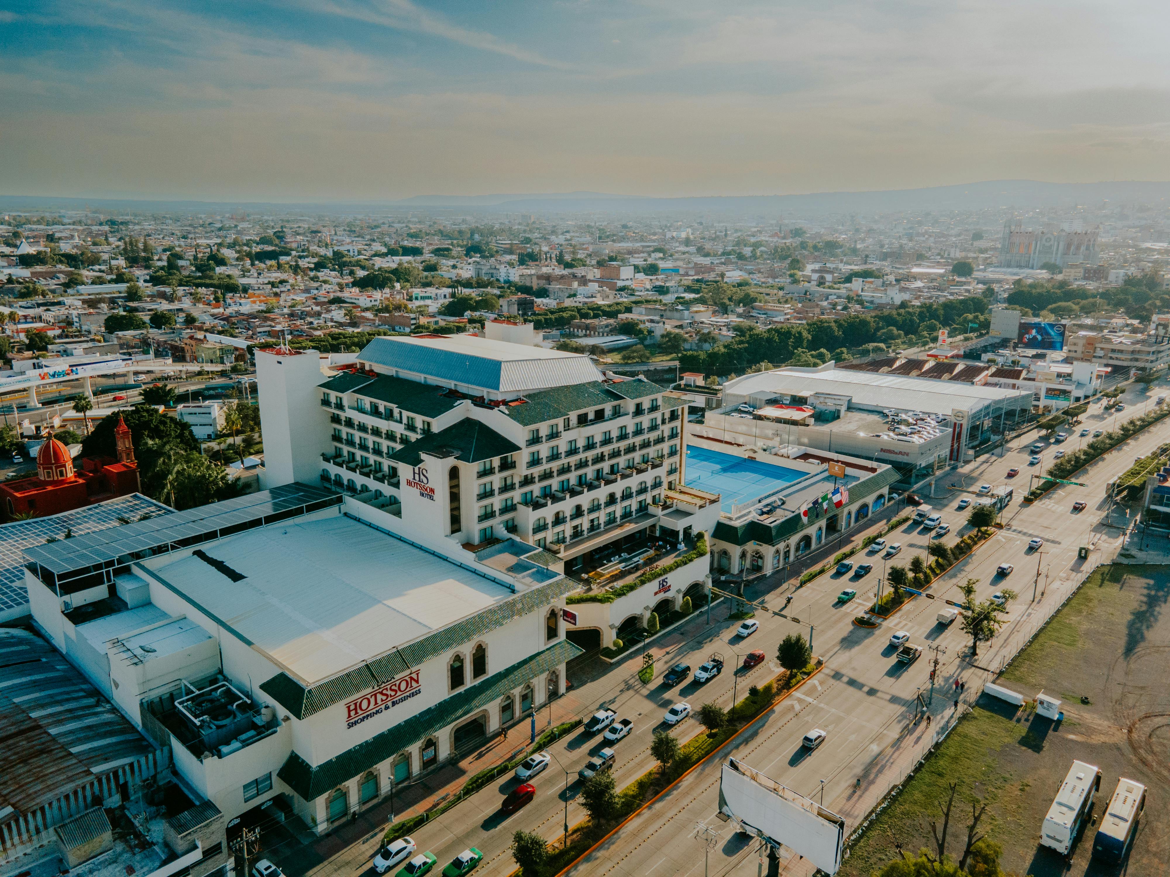 aerial view of buildings near highway