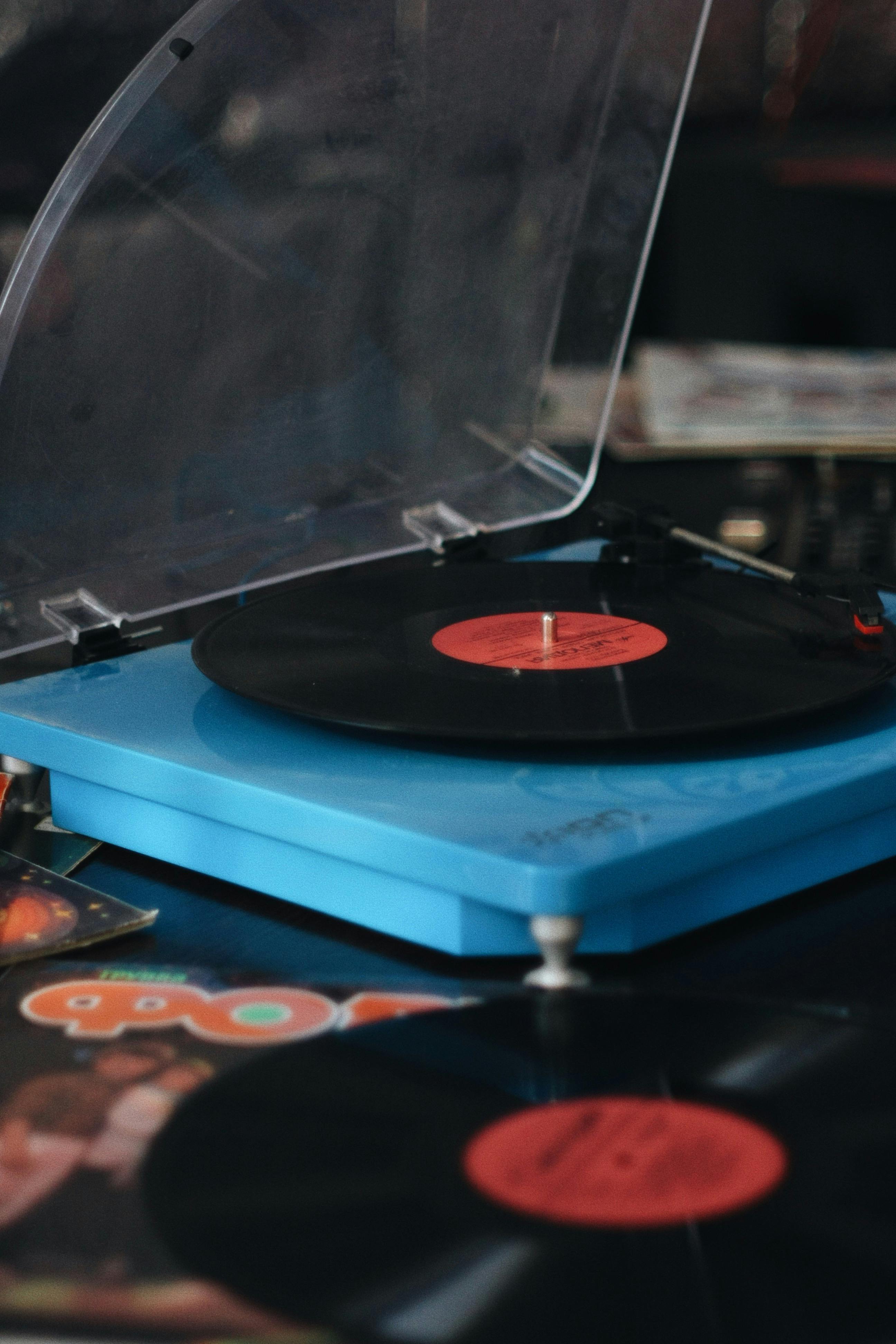 close up of a record player