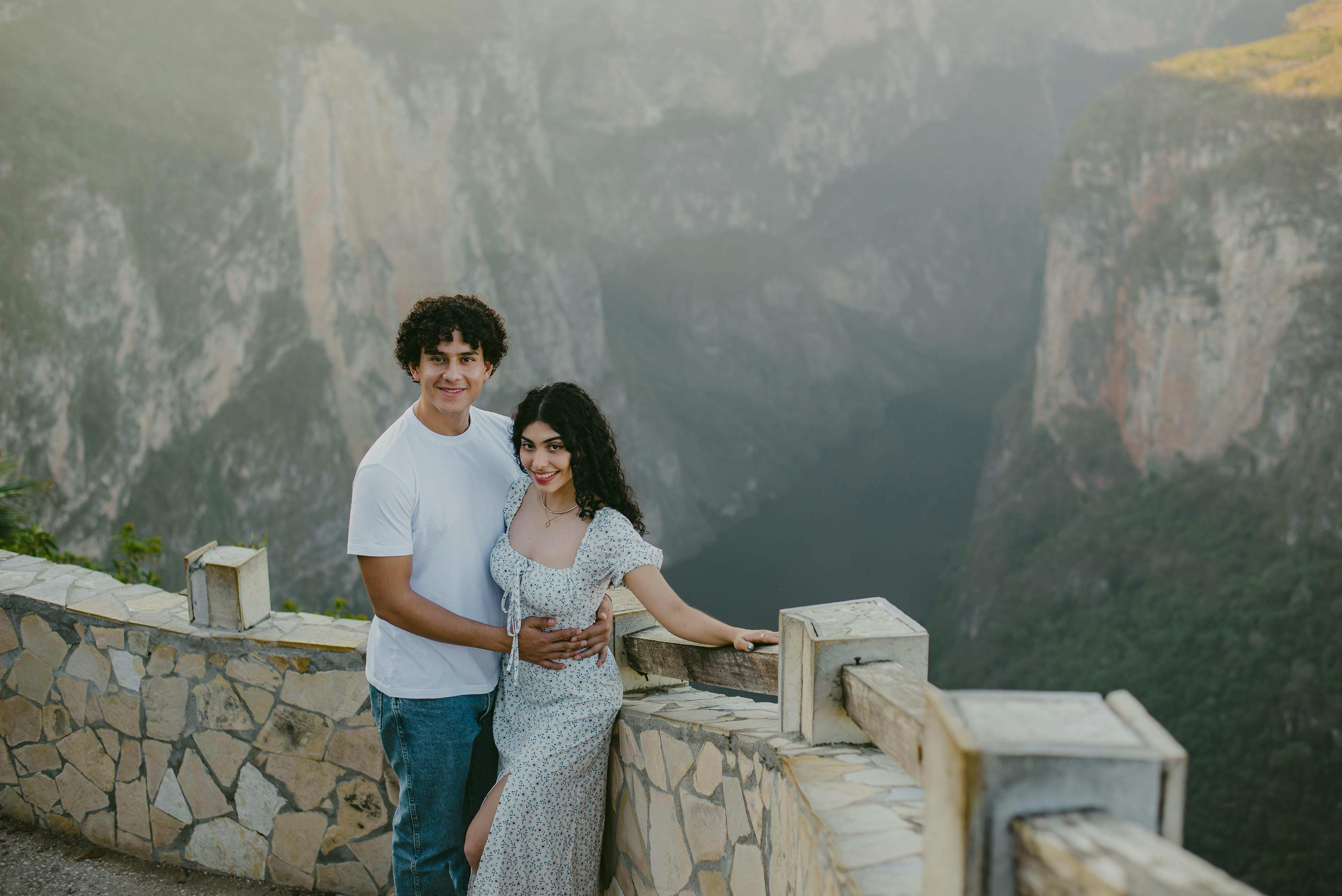 happy couple in mountains