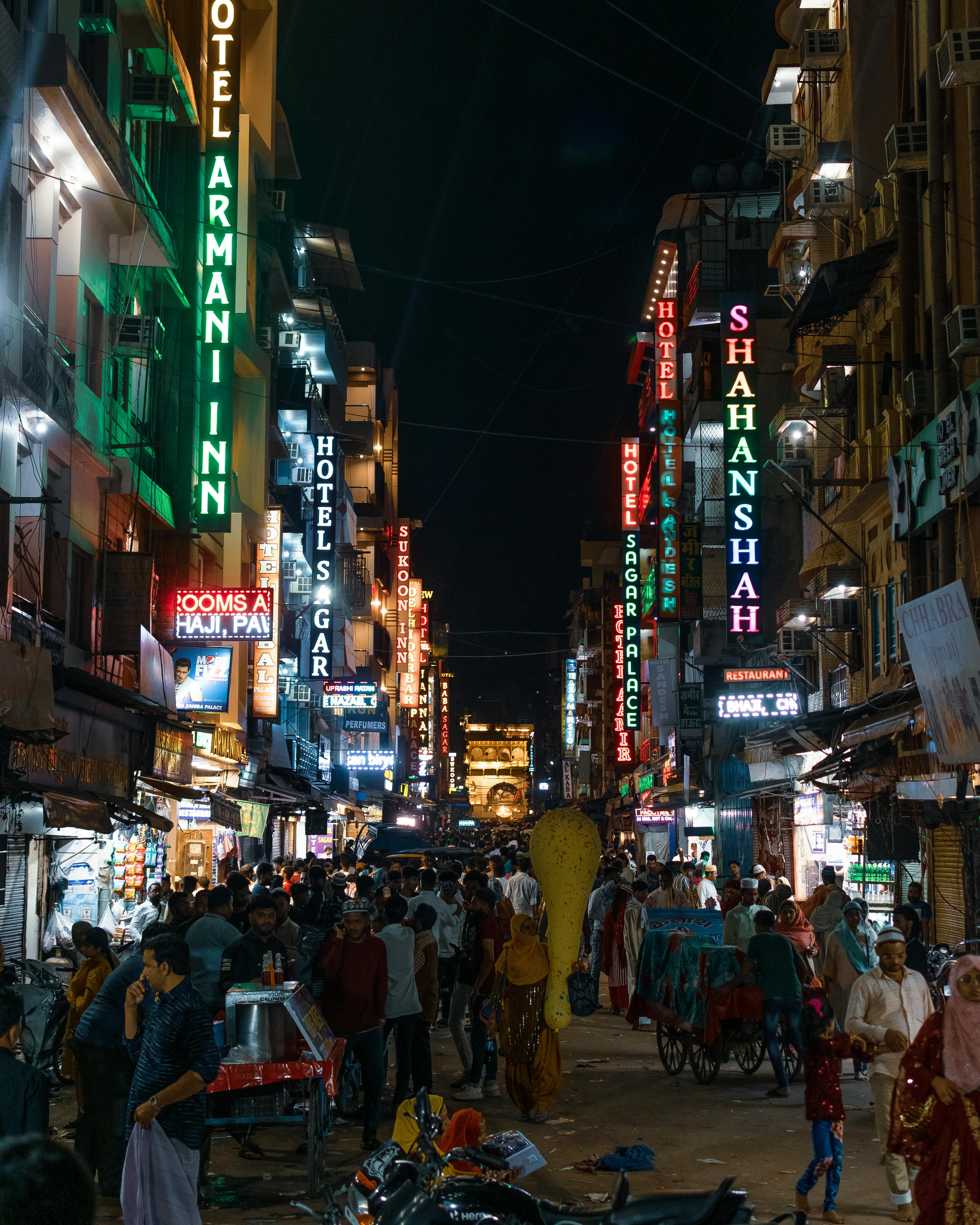 crowd on street at night