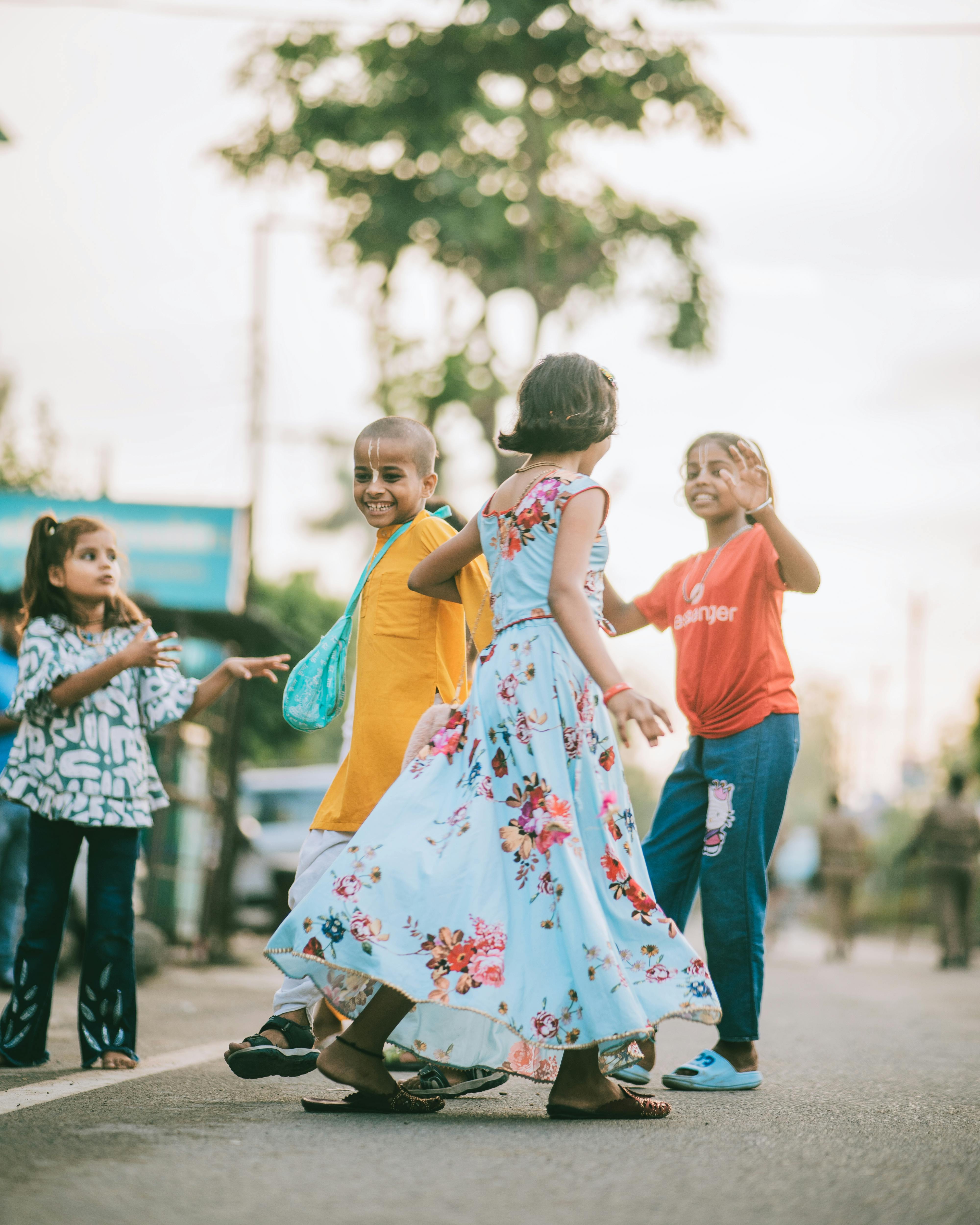 children playing on a street