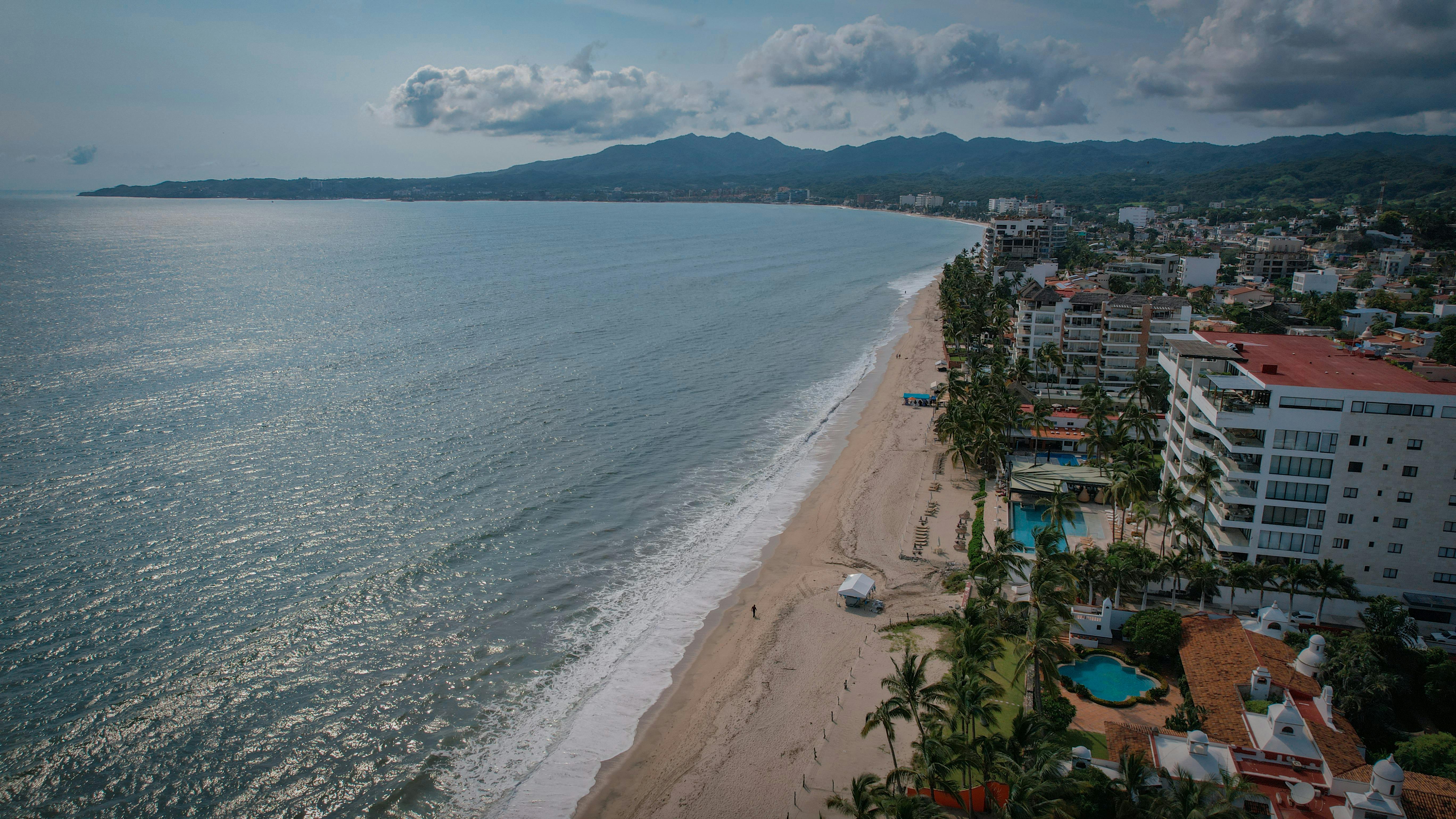 the beach and ocean from above