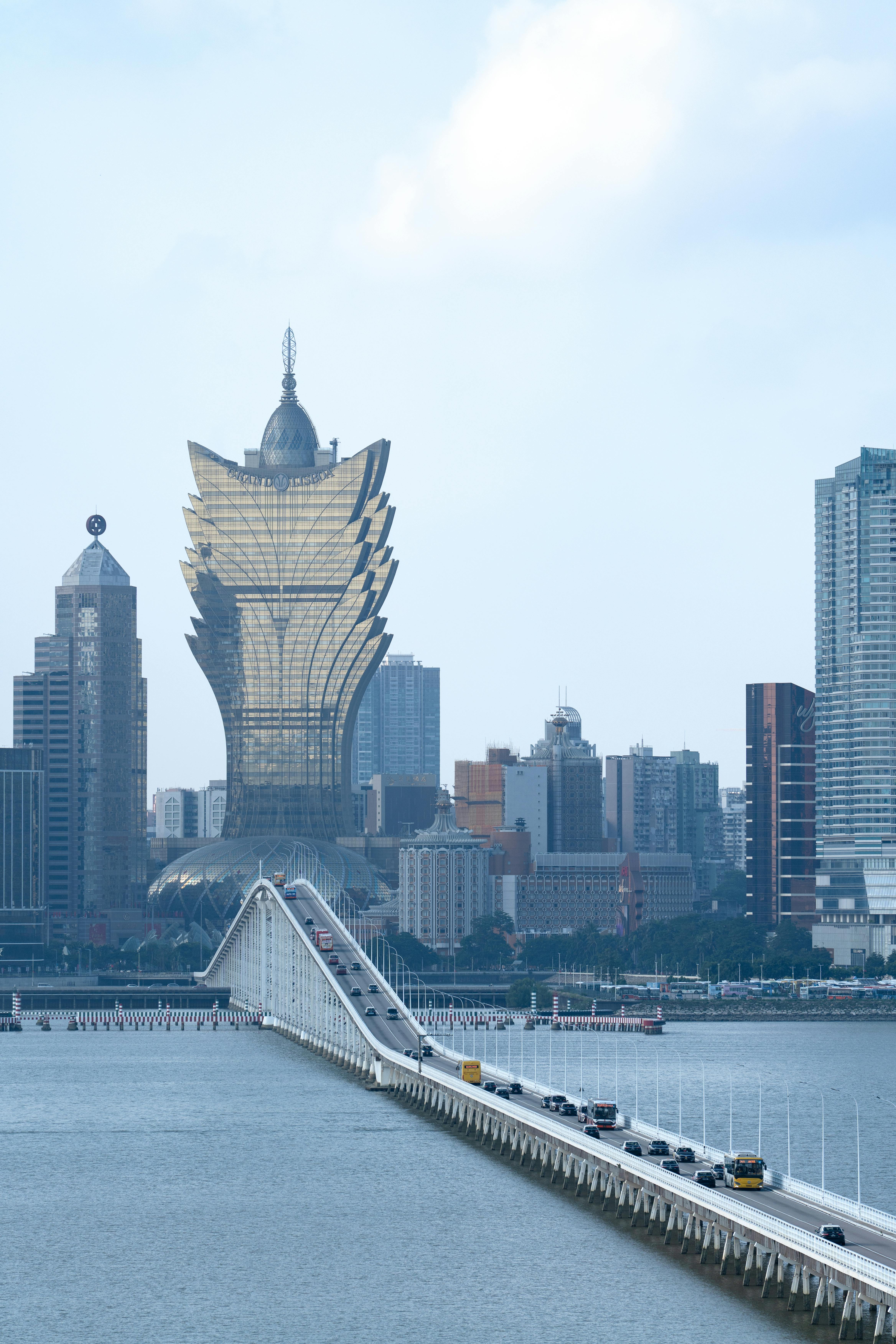 iconic grand lisboa hotel in macau cityscape