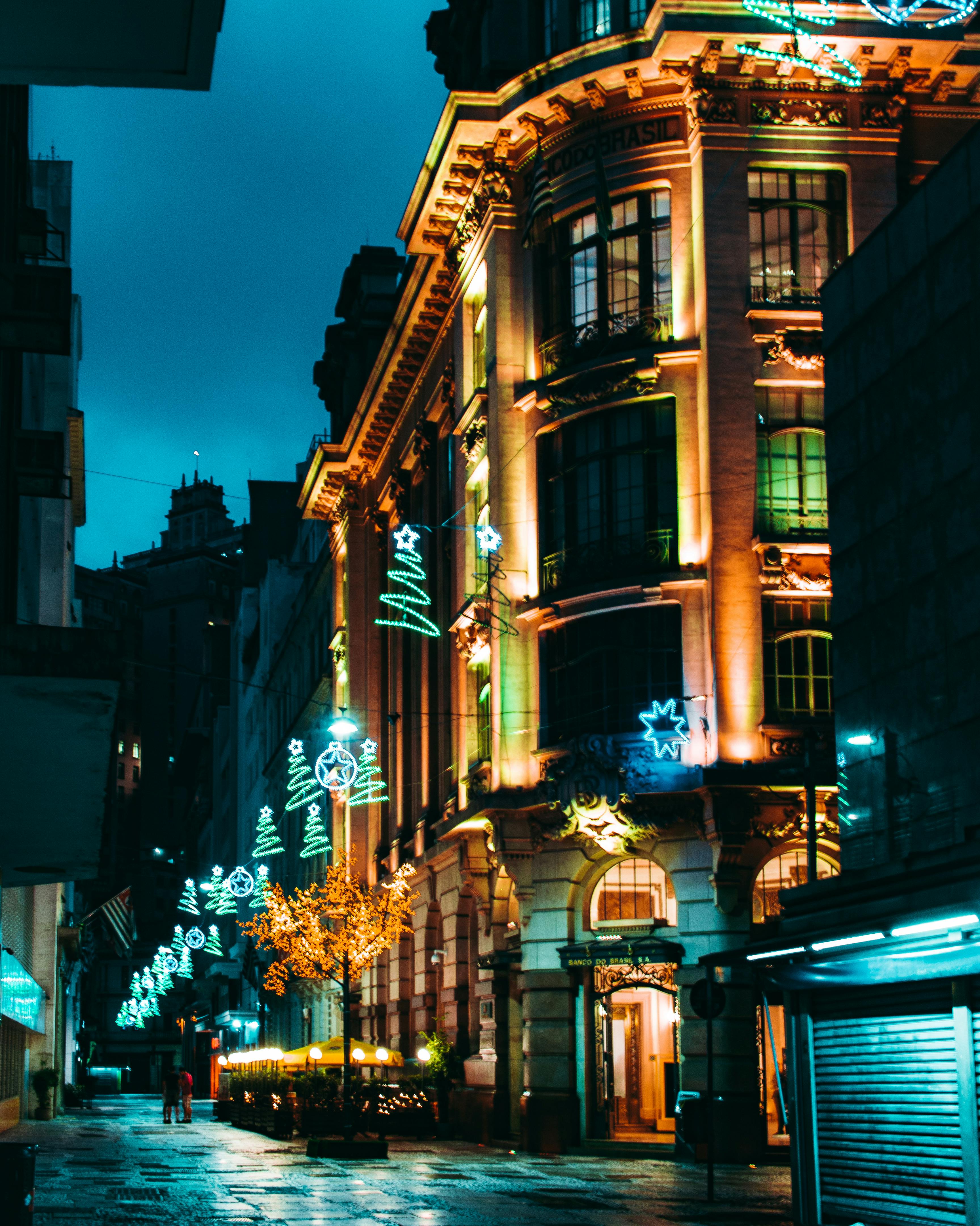 brown concrete building during night time