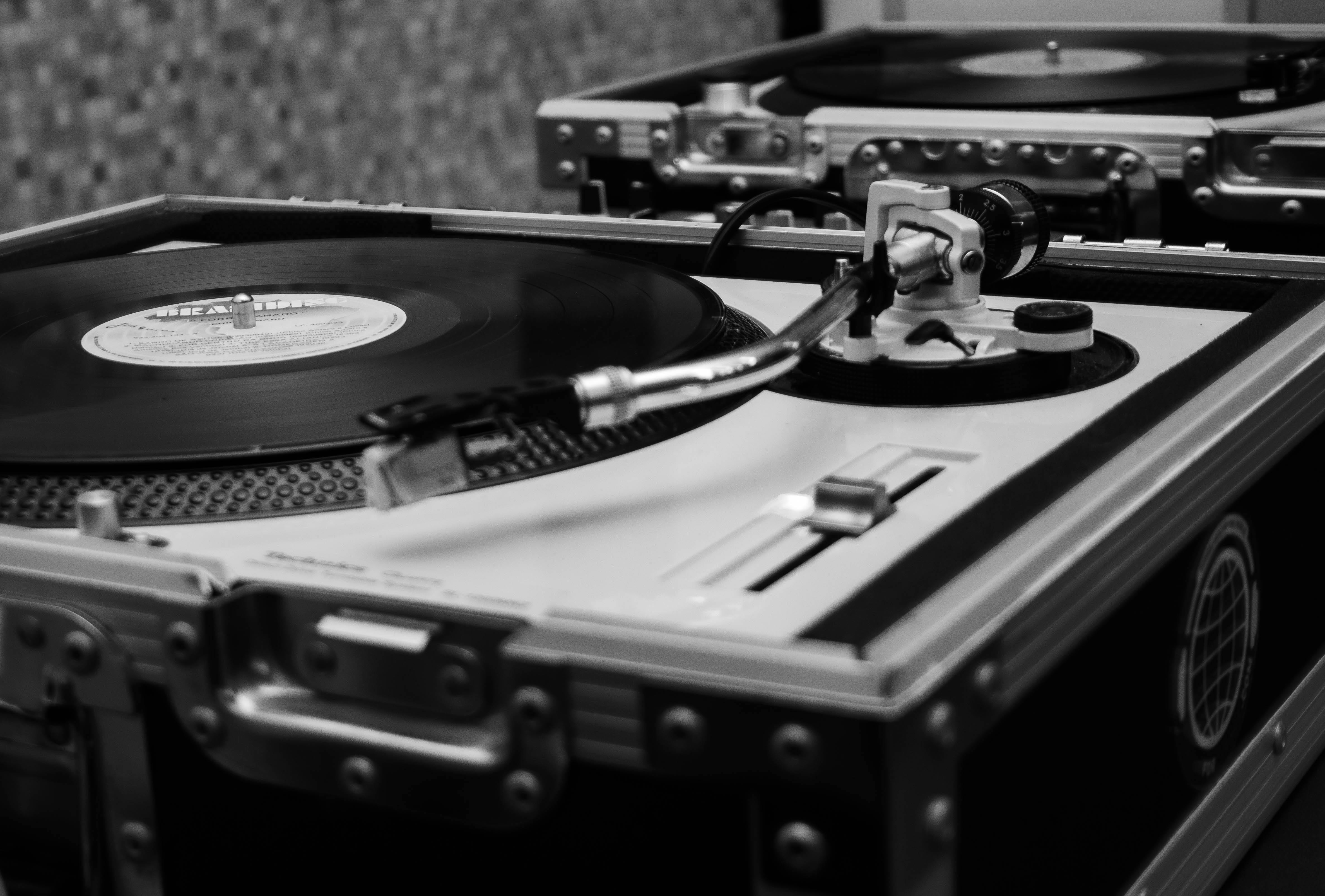 vinyl record on a a turntable