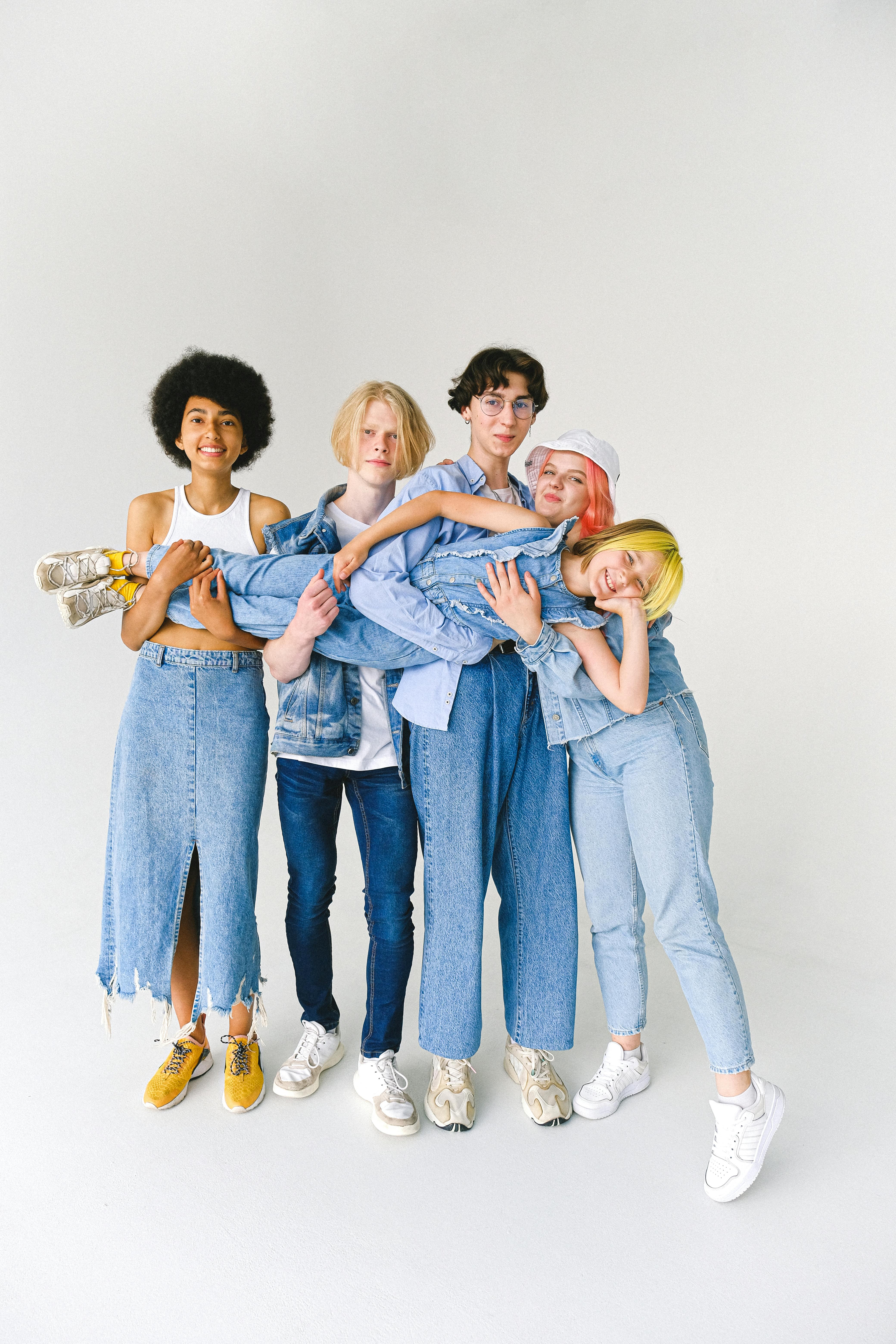 multiethnic schoolkid with teenagers in studio