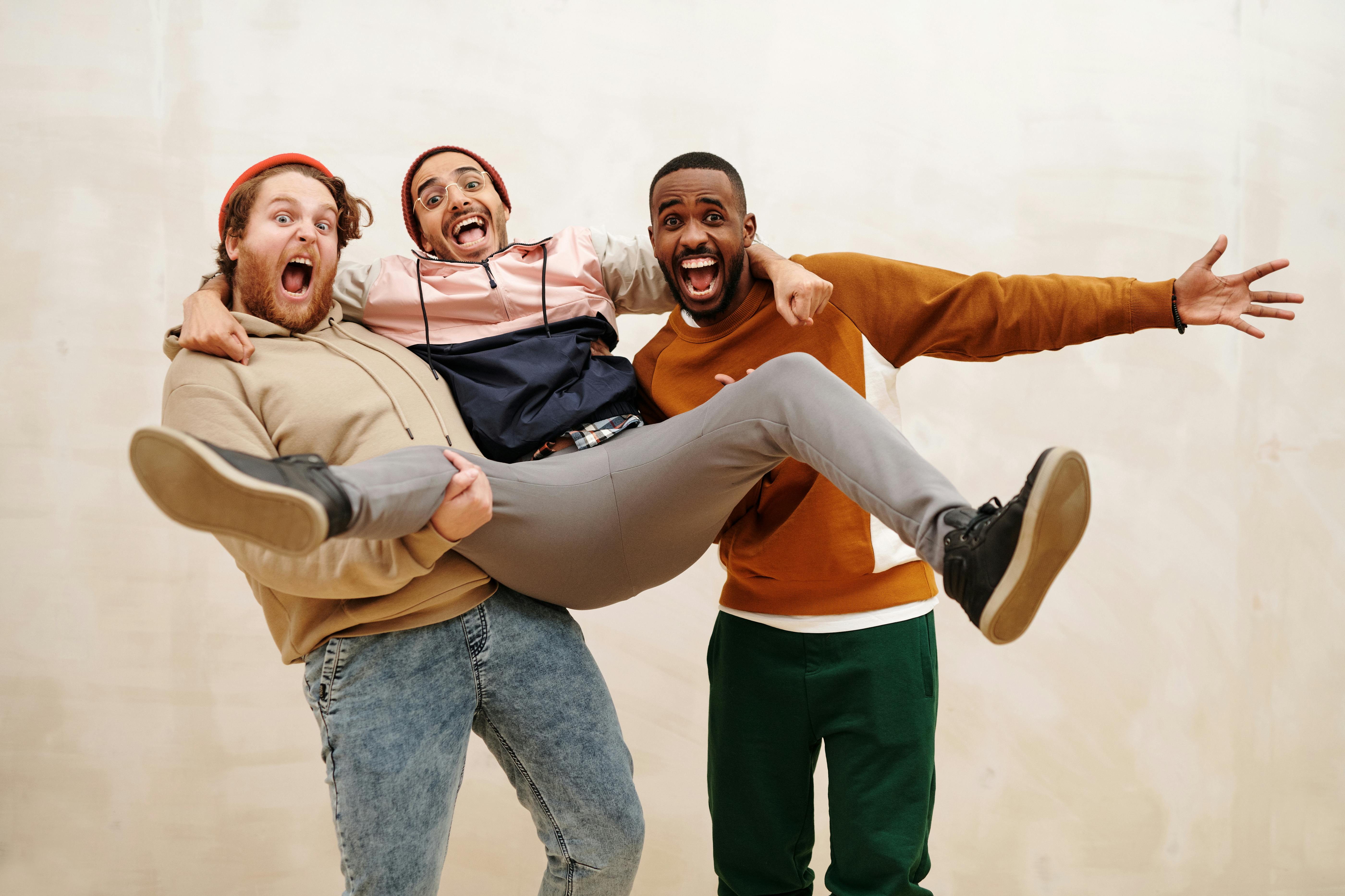 multiracial men in a fun photoshoot