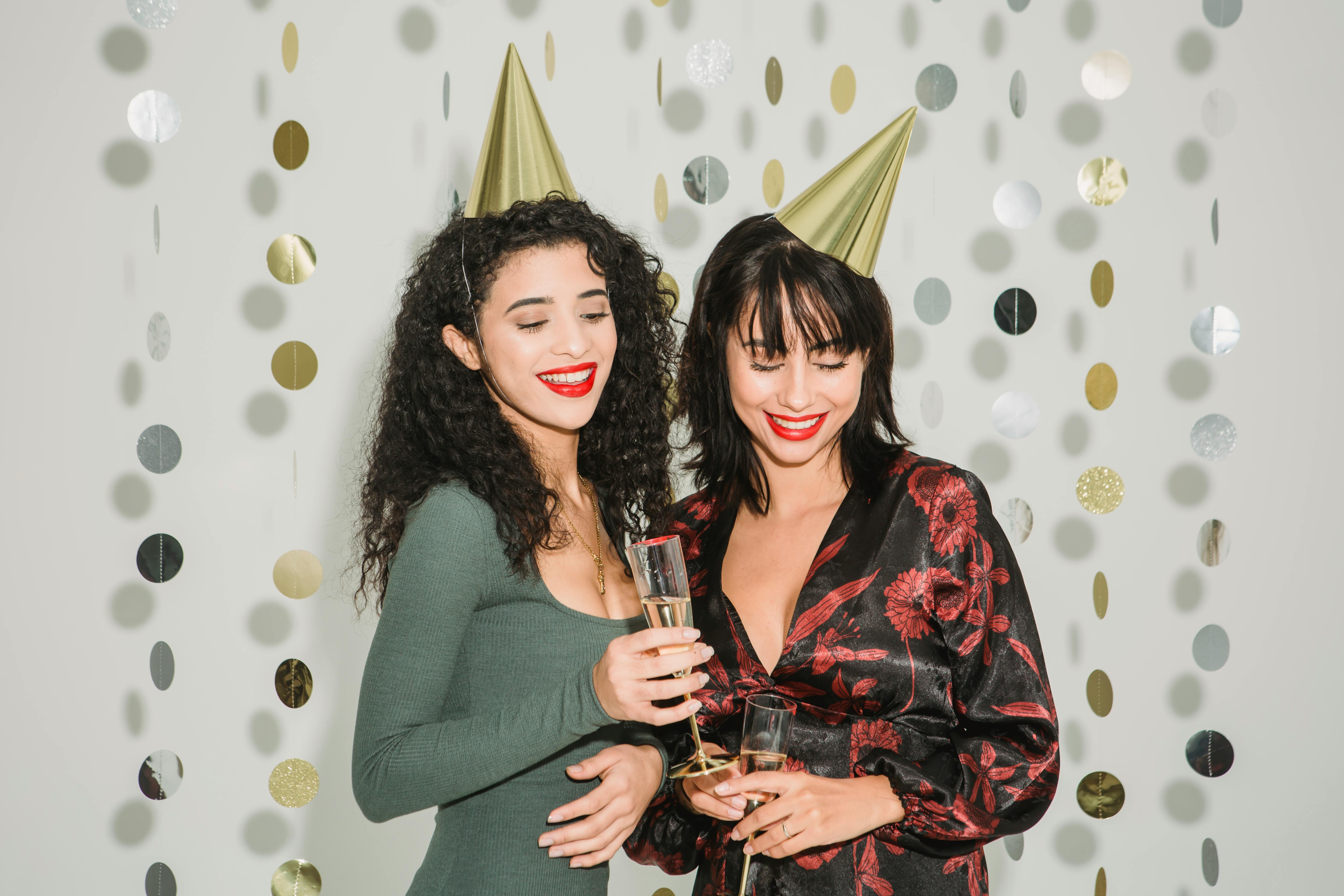 elegant women celebrating holiday in studio