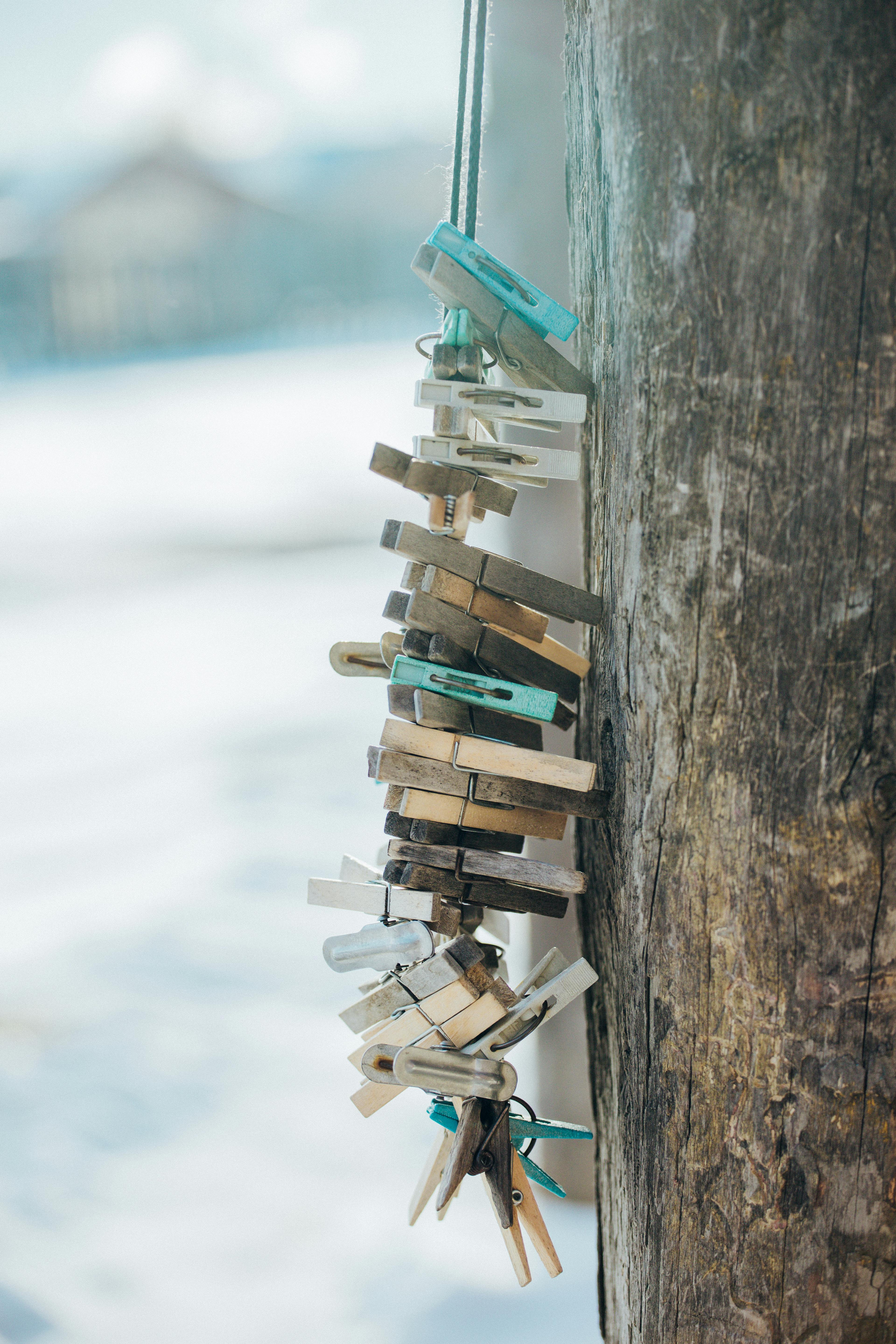 clothespins on hanging ropes