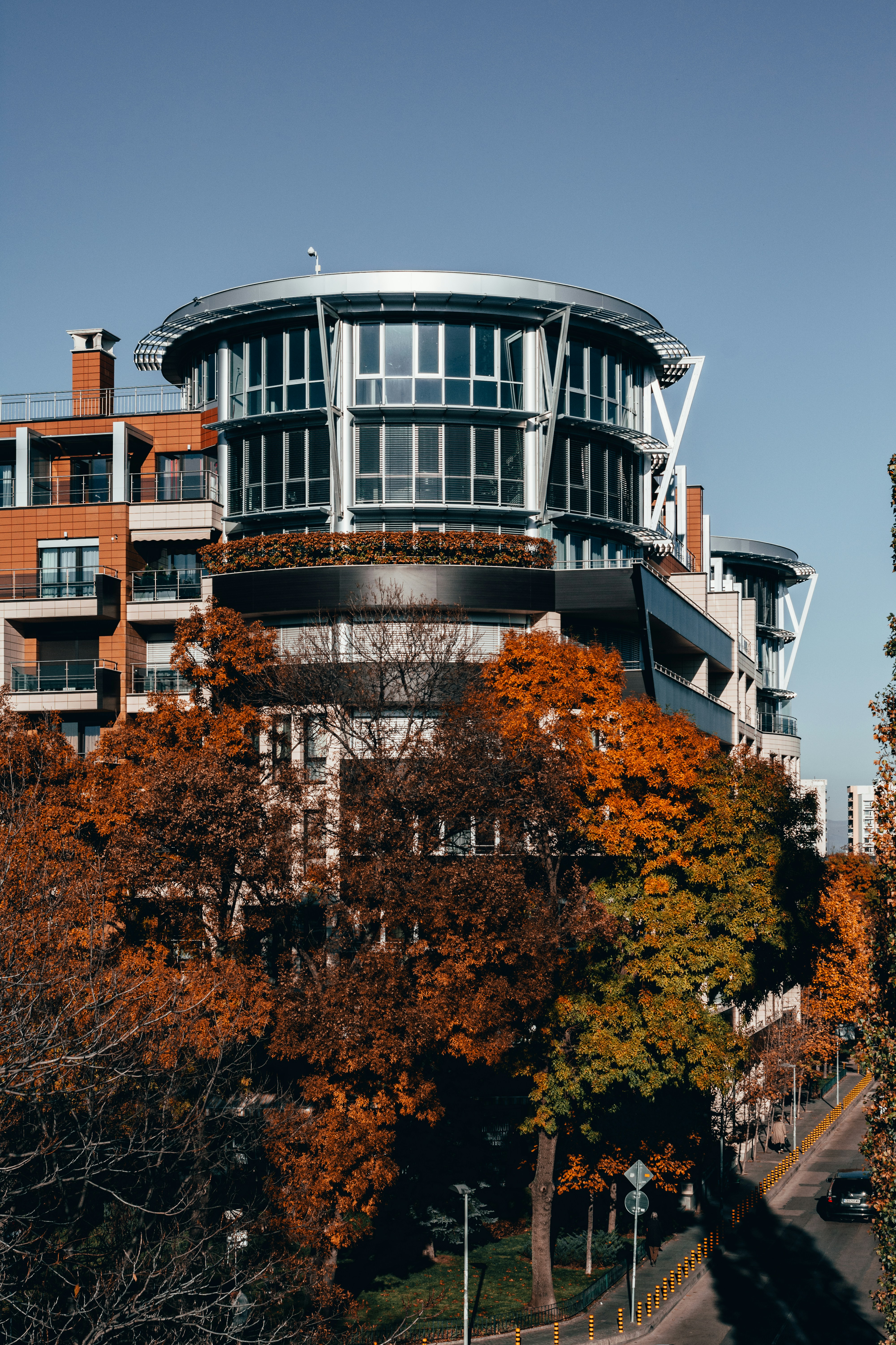 a large building with a lot of windows on top of it