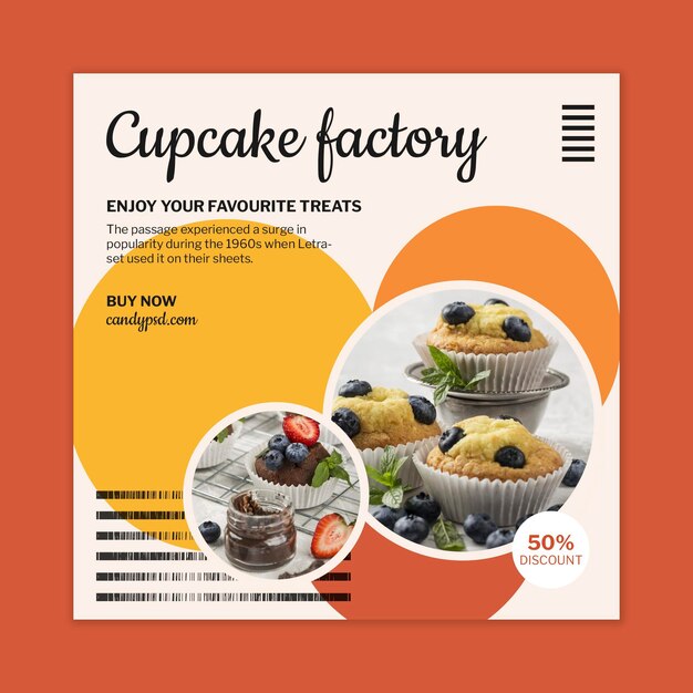 Free vector cupcake factory squared flyer template