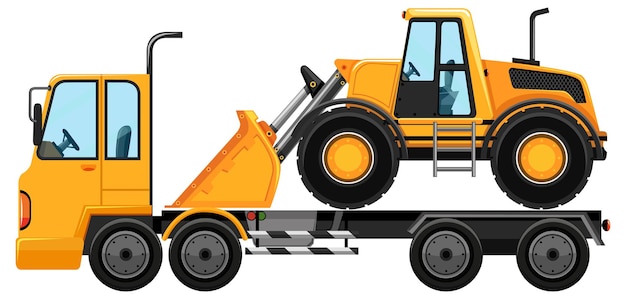 Free vector tow truck carrying bulldozer on white