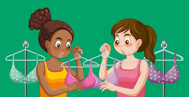 Free vector teenage girls first bra shopping experience