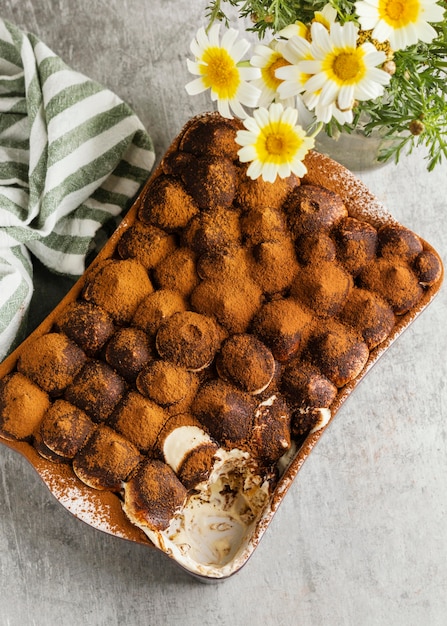 Free photo top view delicious tiramisu assortment