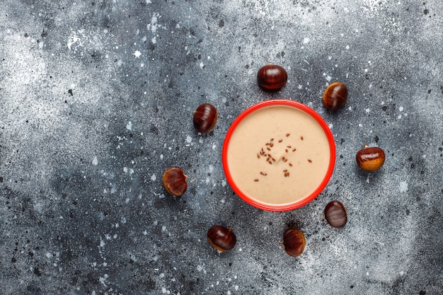 Free photo delicious creamy chestnut soup.