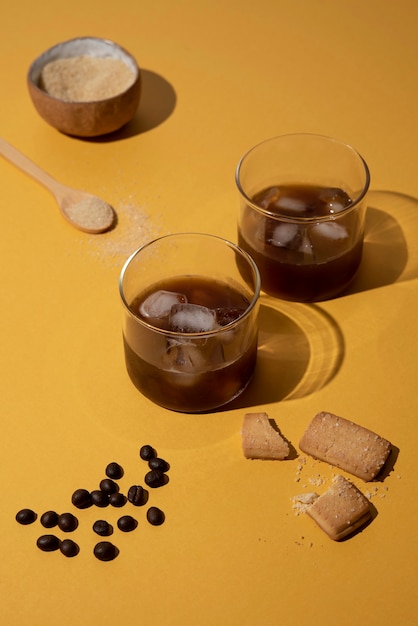 Free photo still life with iced coffee beverage