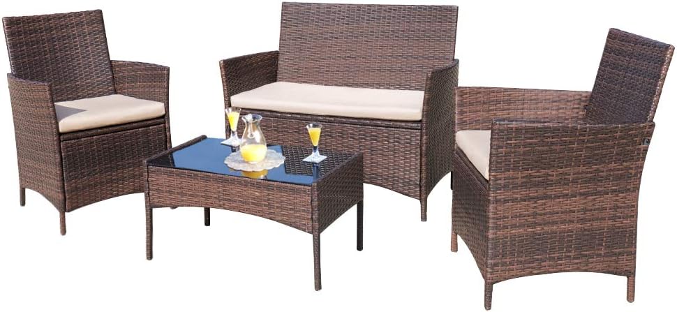 FDW 4 Pieces Outdoor Patio Furniture Sets Rattan Chair Wicker,Brown -  Walmart.com