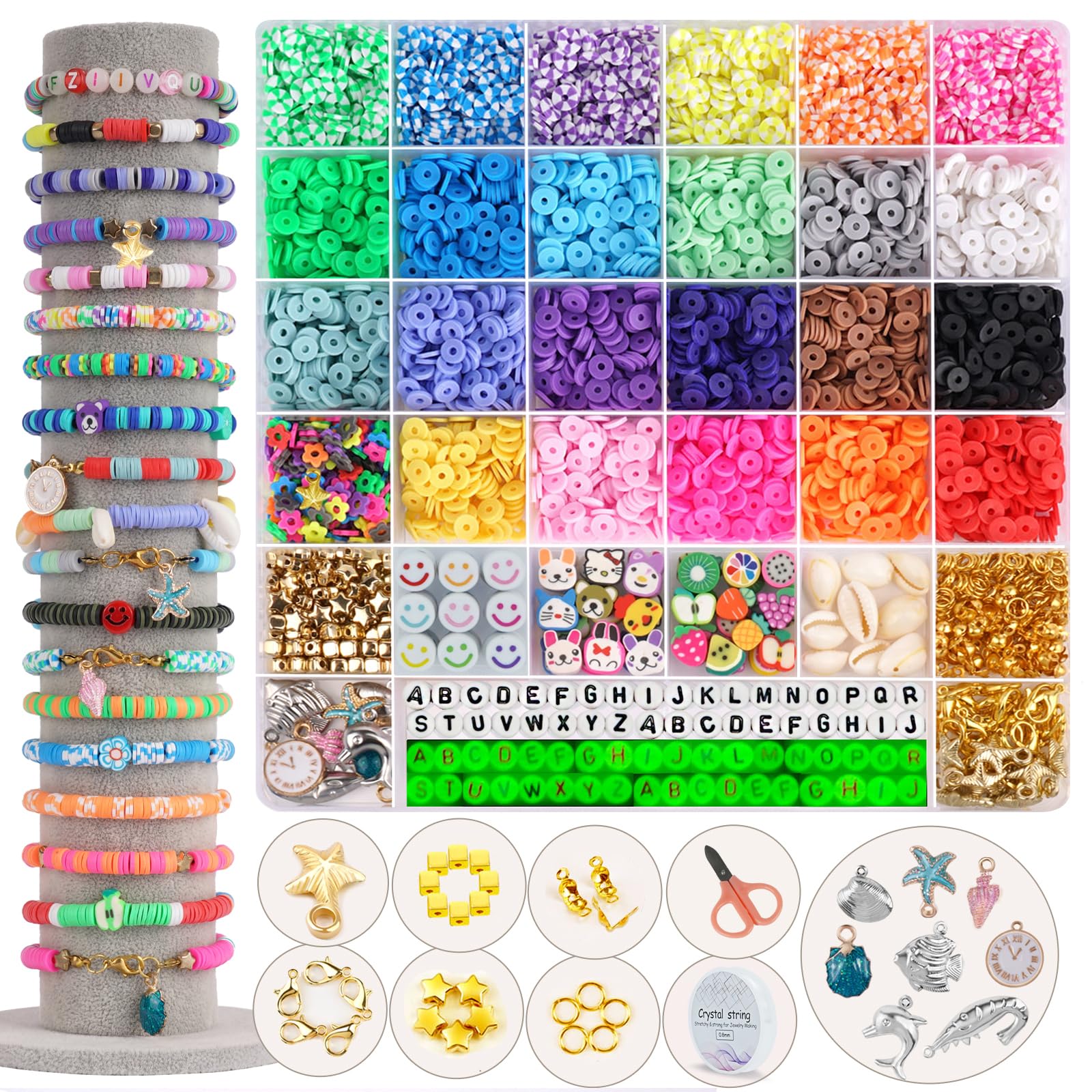 FZIIVQU 6100Pcs Clay Beads Bracelet Making Kit for Girls 24 Colors Friendship Bracelet Beads Kit with Letter Beads Polymer He