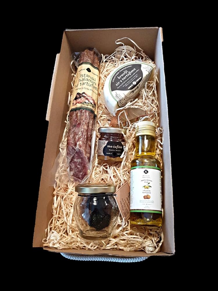 Trüffelset aus Istrien, Kroatien. Geschenkbox mit besten Delikatessen aus Kroatien, Olivenöl mit weißen Trüffel, ganze Trüffel, Trüffelkäse, Trüffelsalami und Honig mit Trüffel. Karlic Tartufi : Amazon.de: Grocery