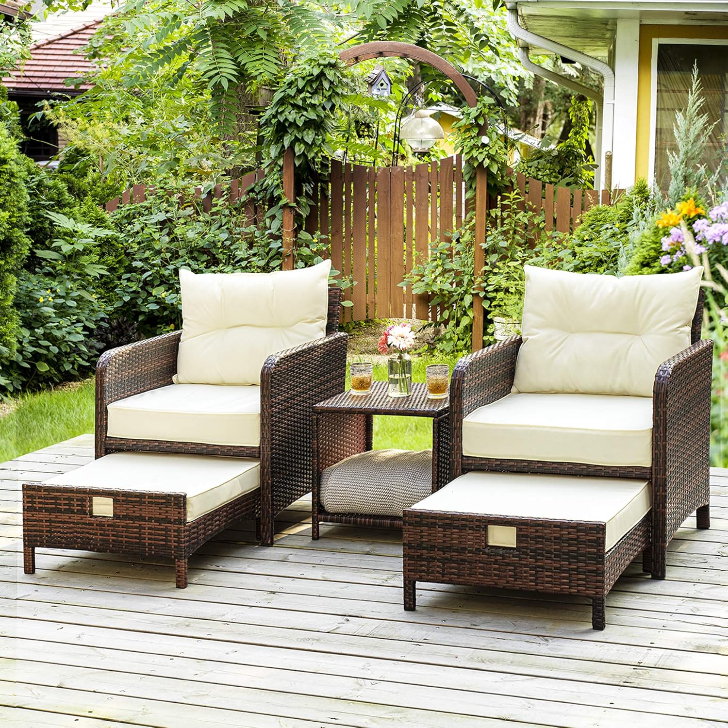 Amazon.com: Keter Resin Wicker Patio Furniture Set with Side Table and Outdoor  Chairs, Whiskey Brown : Patio, Lawn & Garden