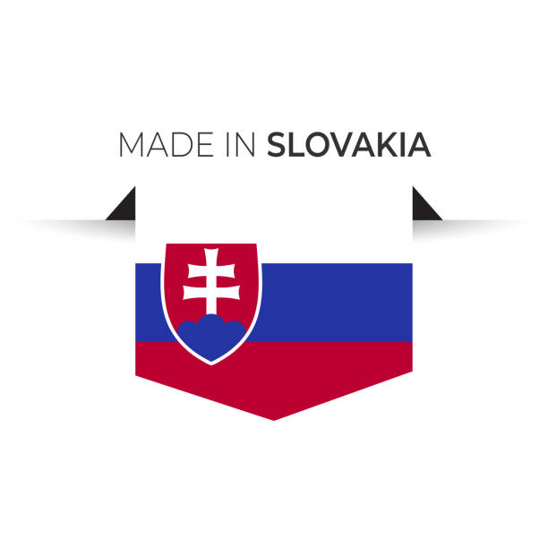 Made in the Slovakia label, product emblem. White isolated background Slovakia, Country - Geographic Area, Europe, Persian Gulf Countries, Turkey - Country ликвидацию через банкротство stock illustrations