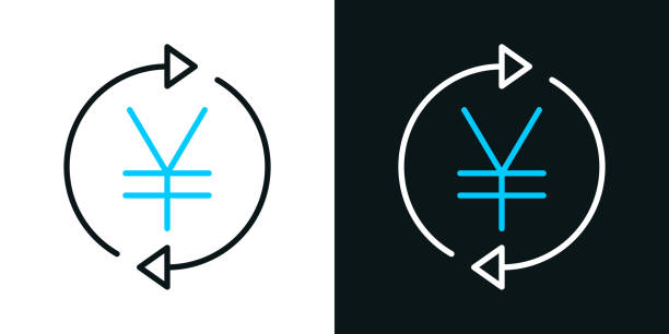 Change and transfer Yens. Bicolor line icon on black or white background - Editable stroke Icons of 