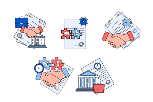 Public and private sectors deals vector illustrations set Public and private sectors deal vector illustrations set. Long term contracts, handshakes, agreement between public and private sectors. Partnership, management, government, finances concept трюфели рецепта stock illustrations