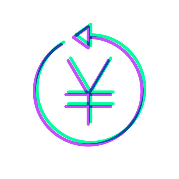 Yen with back arrow. Icon with two color overlay on white background Icon of 