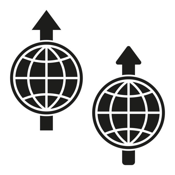 Two globe icons with arrows. Global movement concept. Bold vector design. Two globe icons with arrows. Global movement concept. Bold vector design. EPS 10. ликвидацию через банкротство stock illustrations