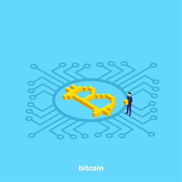 bitcoin 9 bitcoin lies on the chip and emits glow, an isometric image can you buy gold online stock illustrations