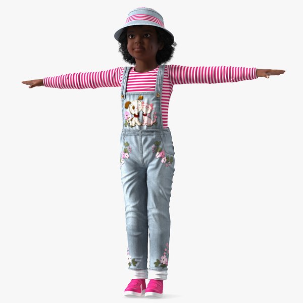 3D Dressed Street Style Black Girl Child T-Pose