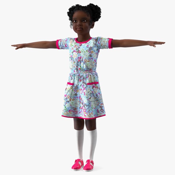 3D Casual Style Black Girl Child T-Pose