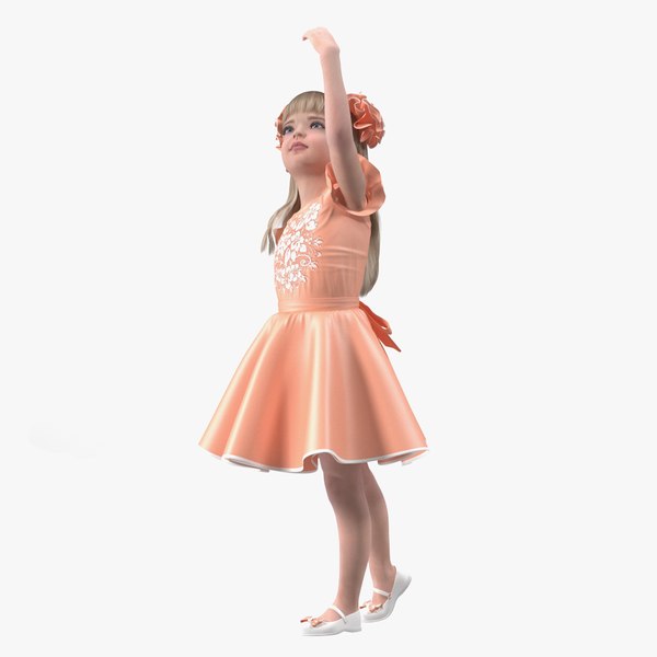 3D Child Girl Party Dress Rigged for Maya model