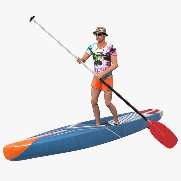 Teen Boy Swimwear on Race SUP Board 3D model