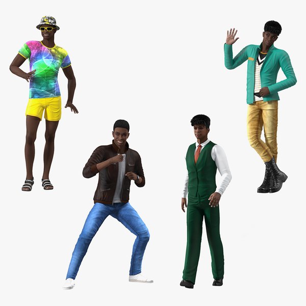 3D Dark Skin Teenage Boys Rigged Collection