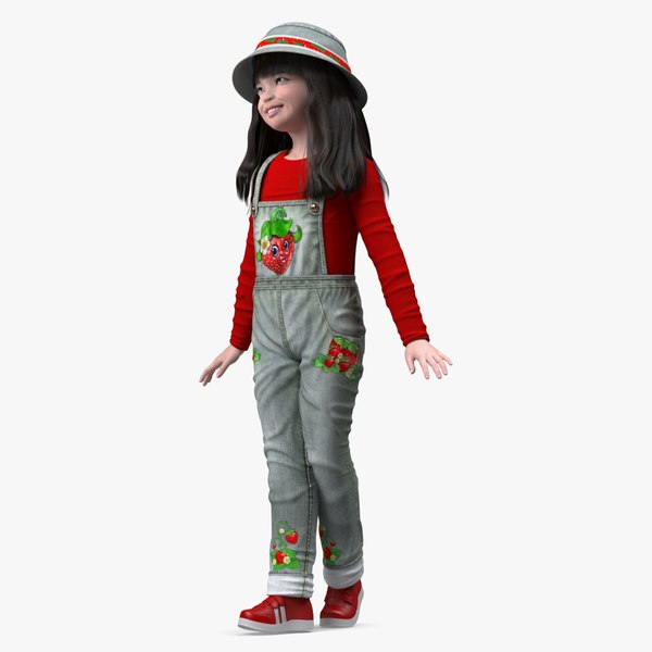 3D Realistic Asian Girl Child in Street Clothes Rigged for Cinema 4D