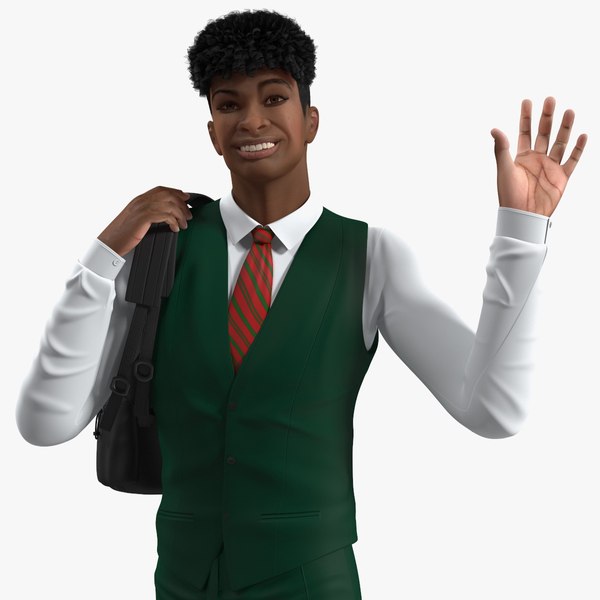 3D Black Teenager Light Skin School Uniform Rigged for Cinema 4D model