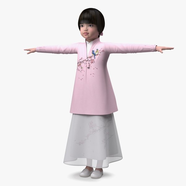 3D model Child Girl from China in Traditional Costume T-Pose