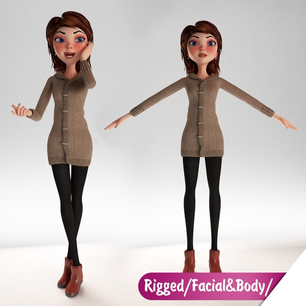 rigged cartoon girl character 3d max