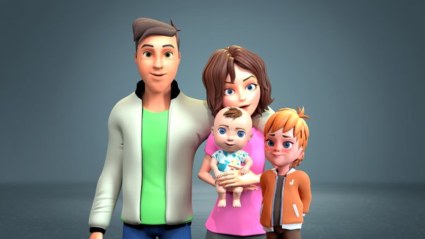 3D Cartoon family pack rigged