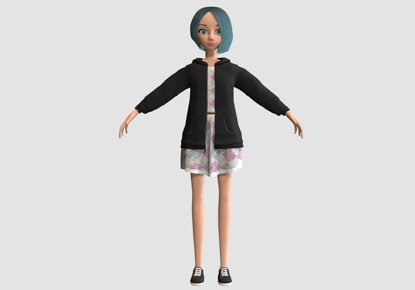 cartoon female teenager 3D model