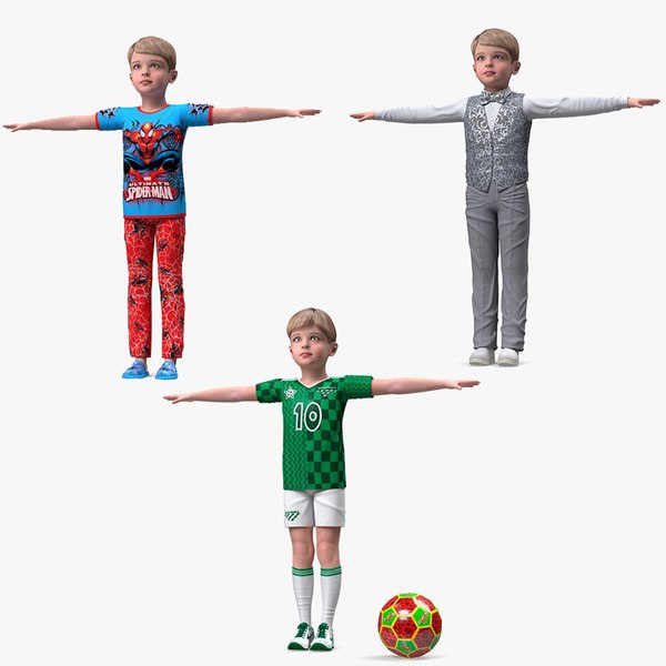 3D Child Boys Rigged Collection for Maya