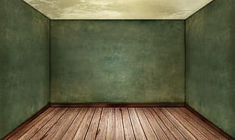 Room, Empty, Interior, Ground, Wood Floor, Brown, Wall, Dark, Green, Dirty, Vintage